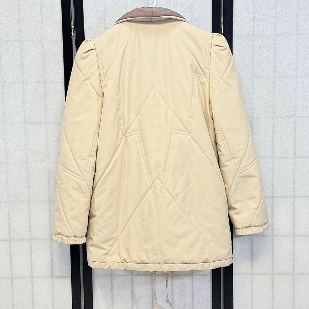 Vintage Monette Casuals Puffer Jacket 6 Zip Vest Button Up Cream Mauve Parka - Picture 2 of 14